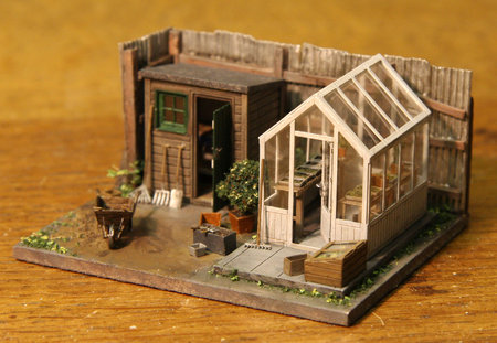 The greenhouse, shed and tools in a garden diorama\\n\\n07/06/2016 12:13
